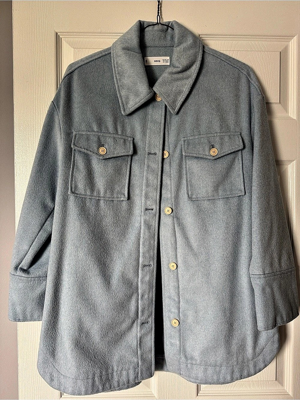 Mango light blue oversized wool-blend shirt jacket